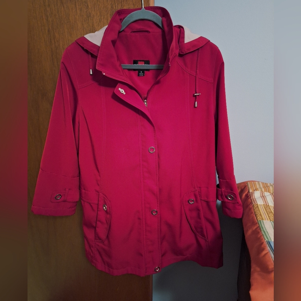 Gallery Women's Red Hooded And Lined Anorak Jacket Detachable Hood Size M